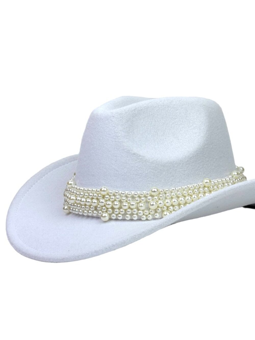 White Pearl Beaded Cowboy Hat Western Cowgirl Rodeo Ranch Country Fashion